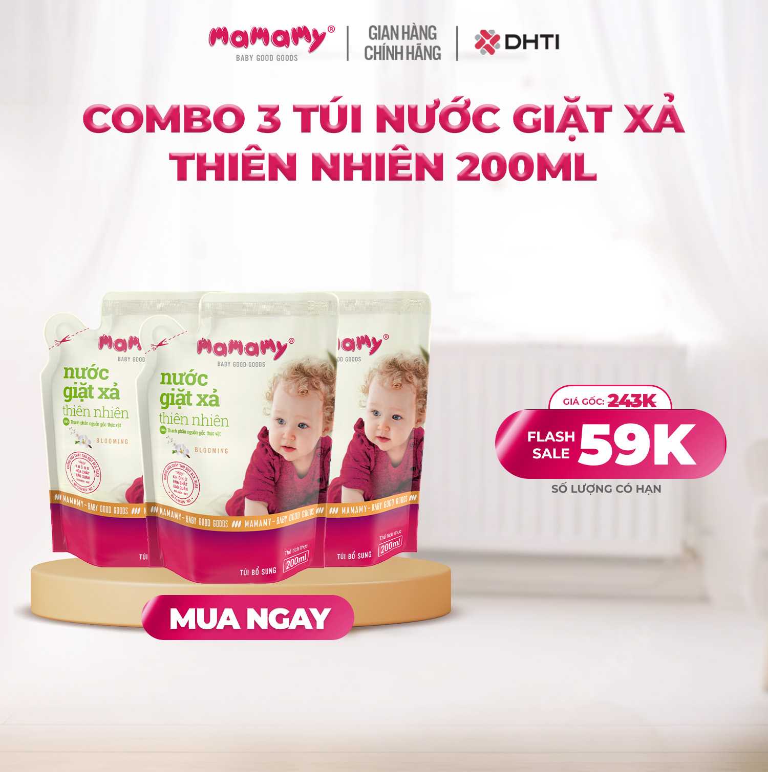 [DEAL SỐC] Combo 3 túi nước giặt xả thiên nhiên Mamamy 200ml an toàn, lành tính dành cho bé từ sơ sinh
