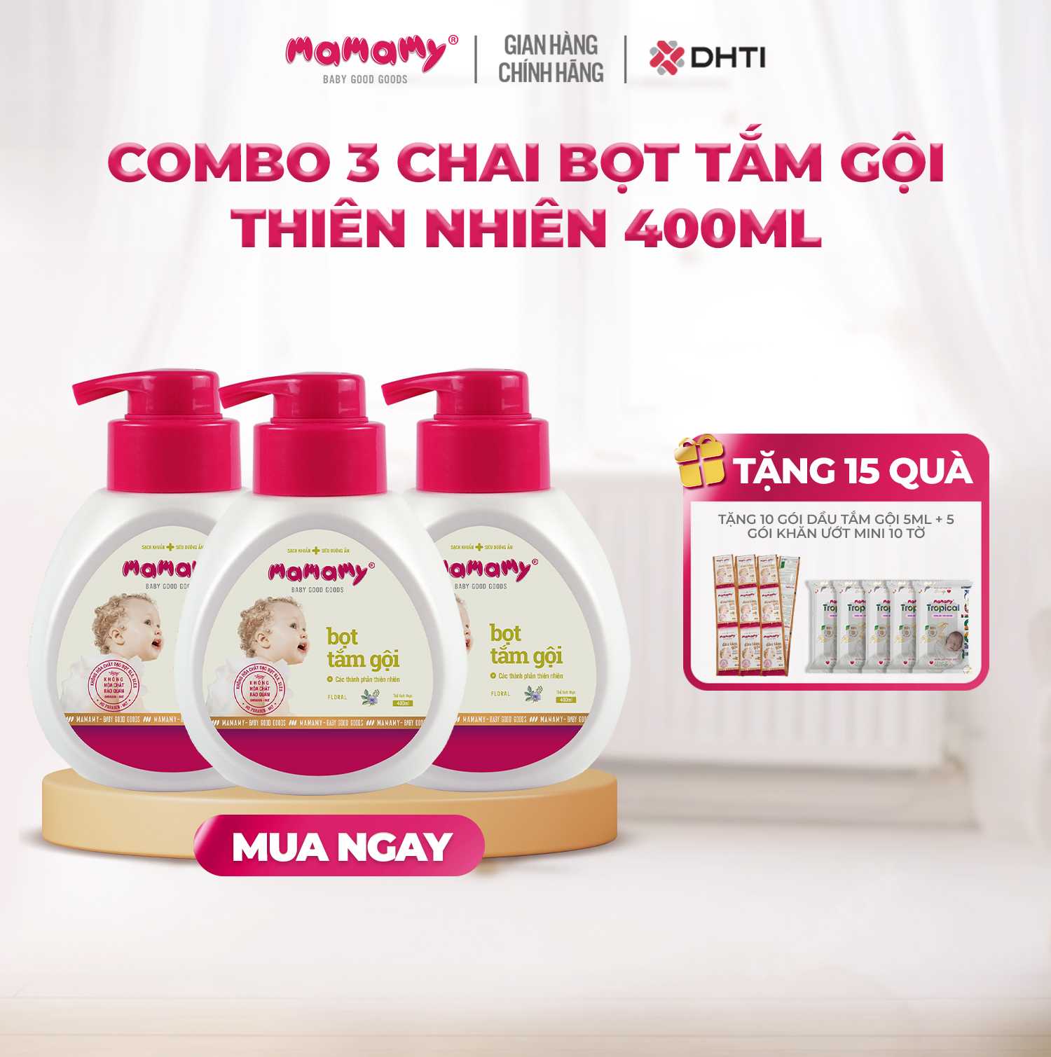 [MUA 3 TẶNG 15] MUA 3 chai bọt tắm gội thiên nhiên Mamamy 400ml TẶNG 5 gói khăn ướt mini 10 tờ + 20 gói dầu tắm gội 5ml
