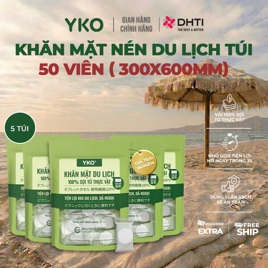[COMBO 5 KHĂN MẶT NÉN] Khăn mặt viên nén Yko 10 viên 600x300mm