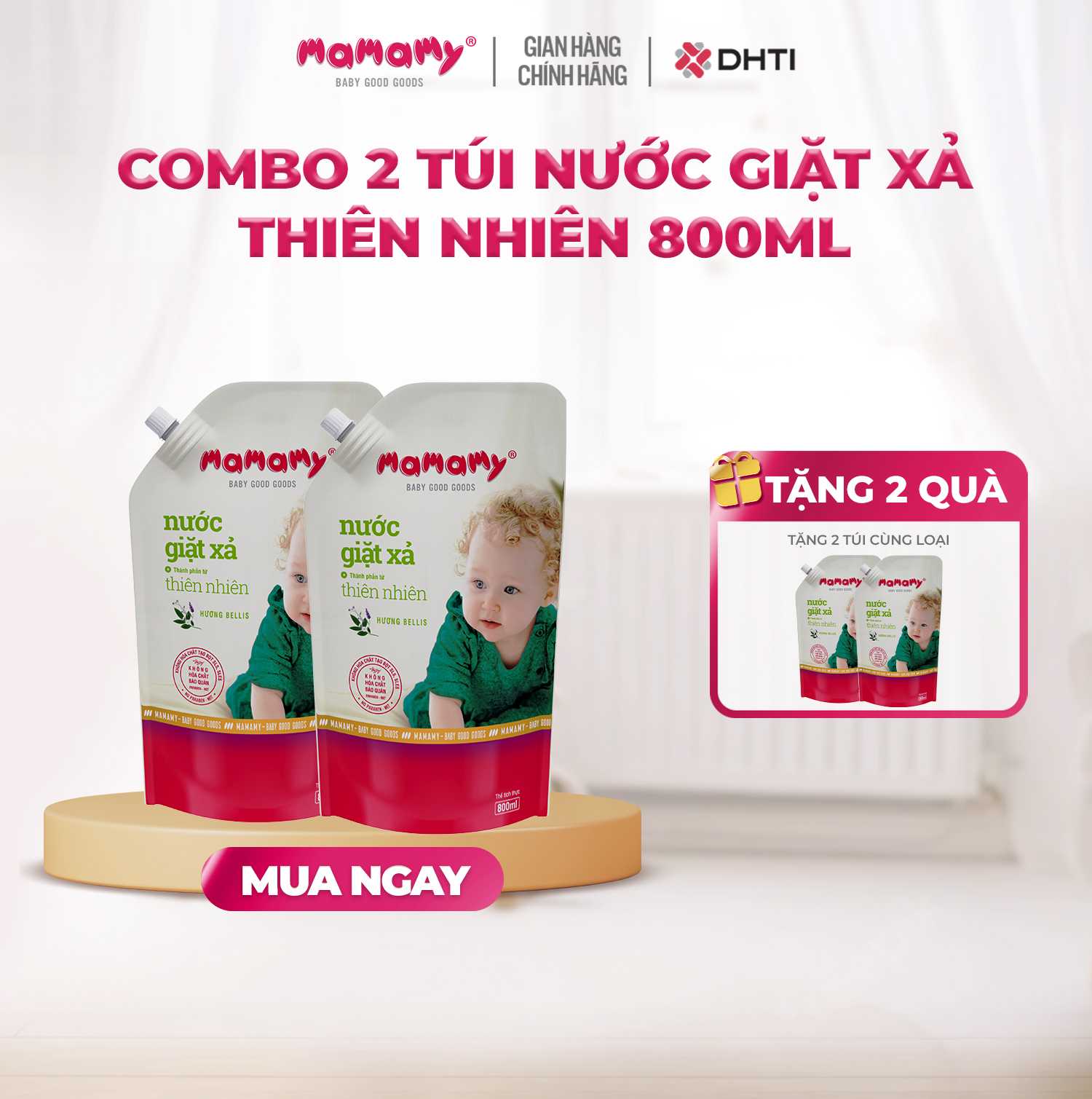[MUA 2 TẶNG 2] MUA 2 túi nước giặt xả thiên nhiên  Mamamy 800ml an toàn, lành tính dành cho bé từ sơ sinh dạng túi có vòi TẶNG 2 túi cùng loại