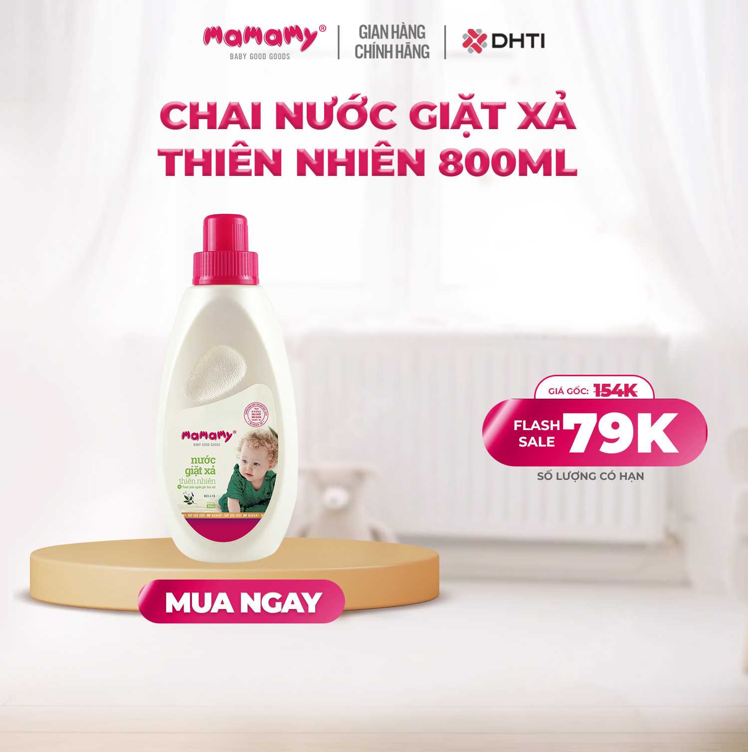 [DEAL SỐC] Chai nước giặt xả thiên nhiên Mamamy 800ml an toàn, lành tính dành cho bé từ sơ sinh