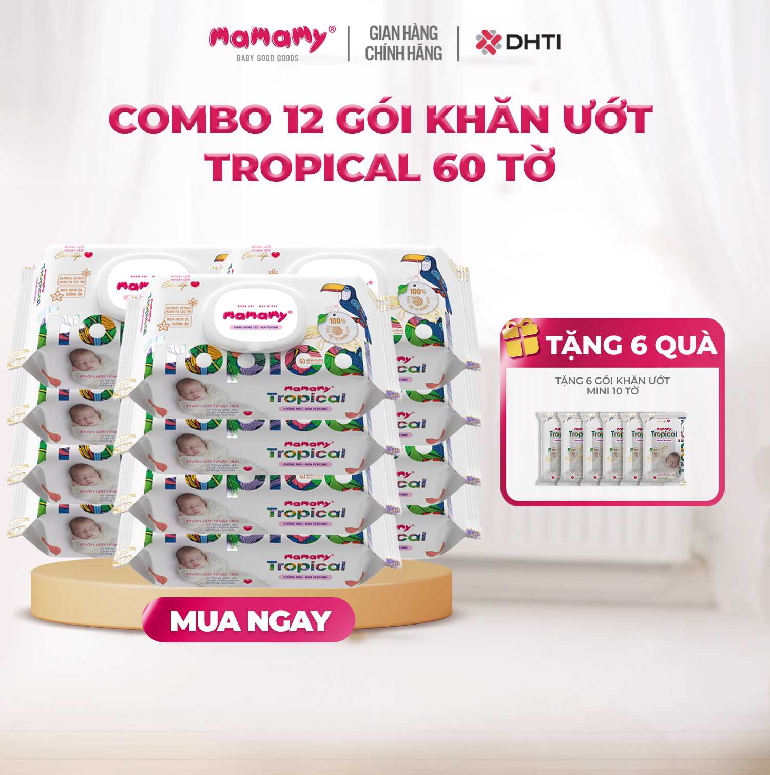 [MUA 12 TẶNG 6] MUA 12 gói khăn ướt Mamamy Tropical 60 tờ TẶNG 6 gói khăn ướt Mamamy Tropical mini 10 tờ