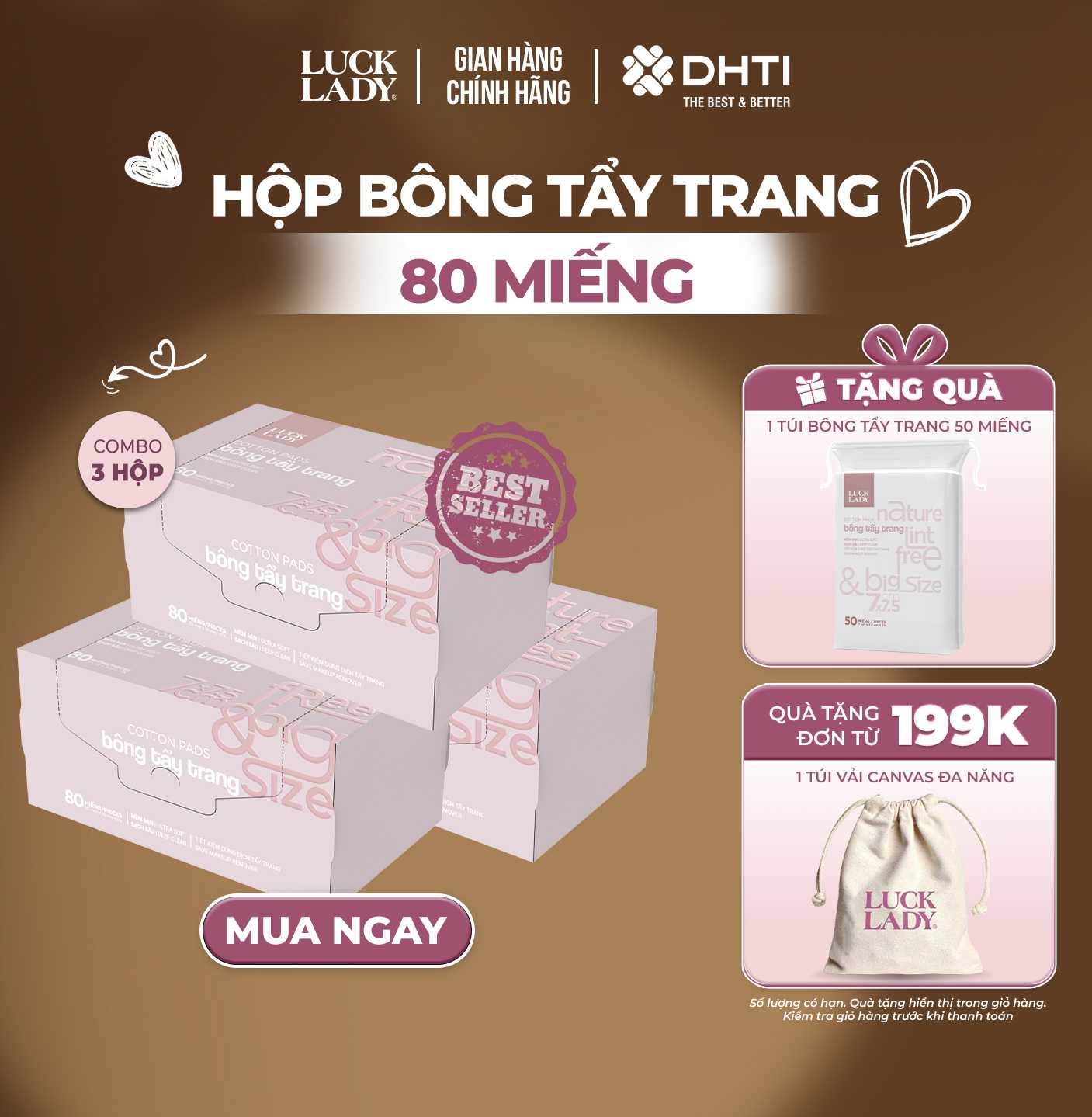 Bông tẩy trang Luck Lady dạng hộp 80 miếng