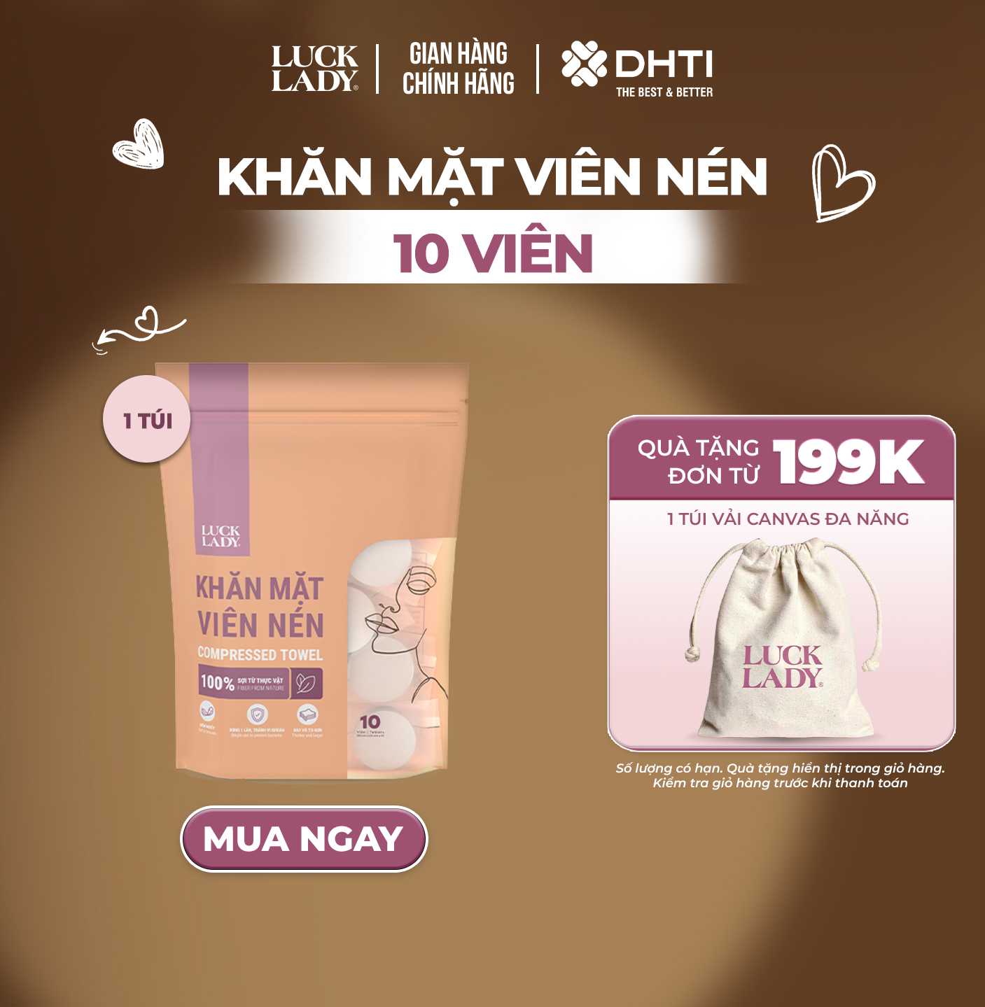Khăn mặt viên nén Luck Lady (gói 10 viên)