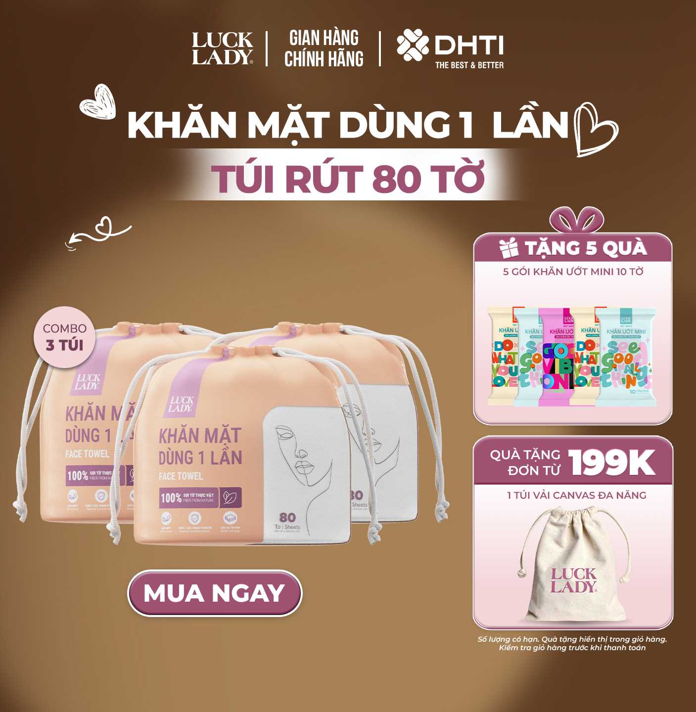 [MUA 3 TẶNG 5] Khăn mặt cuộn dùng 1 lần Luck Lady 80 miếng