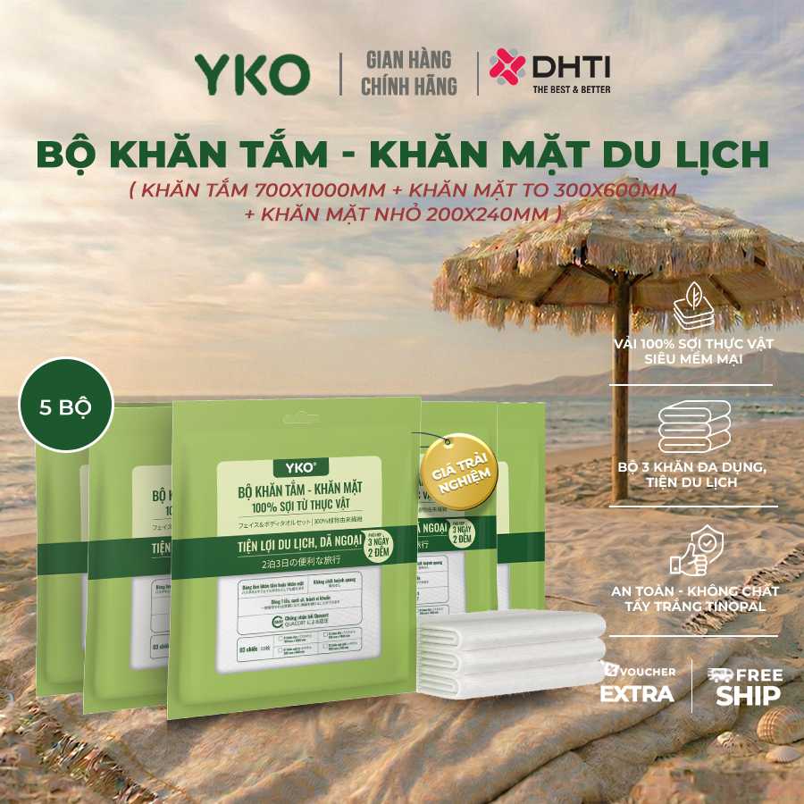 [COMBO 5 BỘ KHĂN TẮM KHĂN MẶT NÉN] Bộ Khăn tắm - khăn mặt du lịch Yko 700x1000mm, 300x600mm, 200x240mm