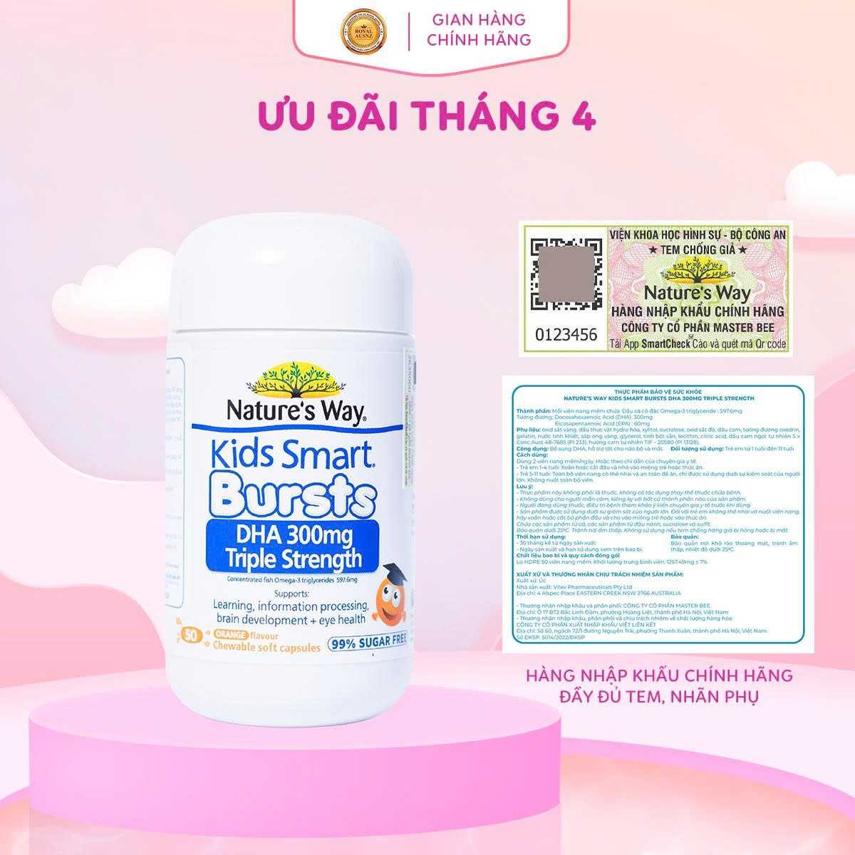 DHA 300mg - Nature's Way Kids Smart Triple Strength - Hộp 50 viên