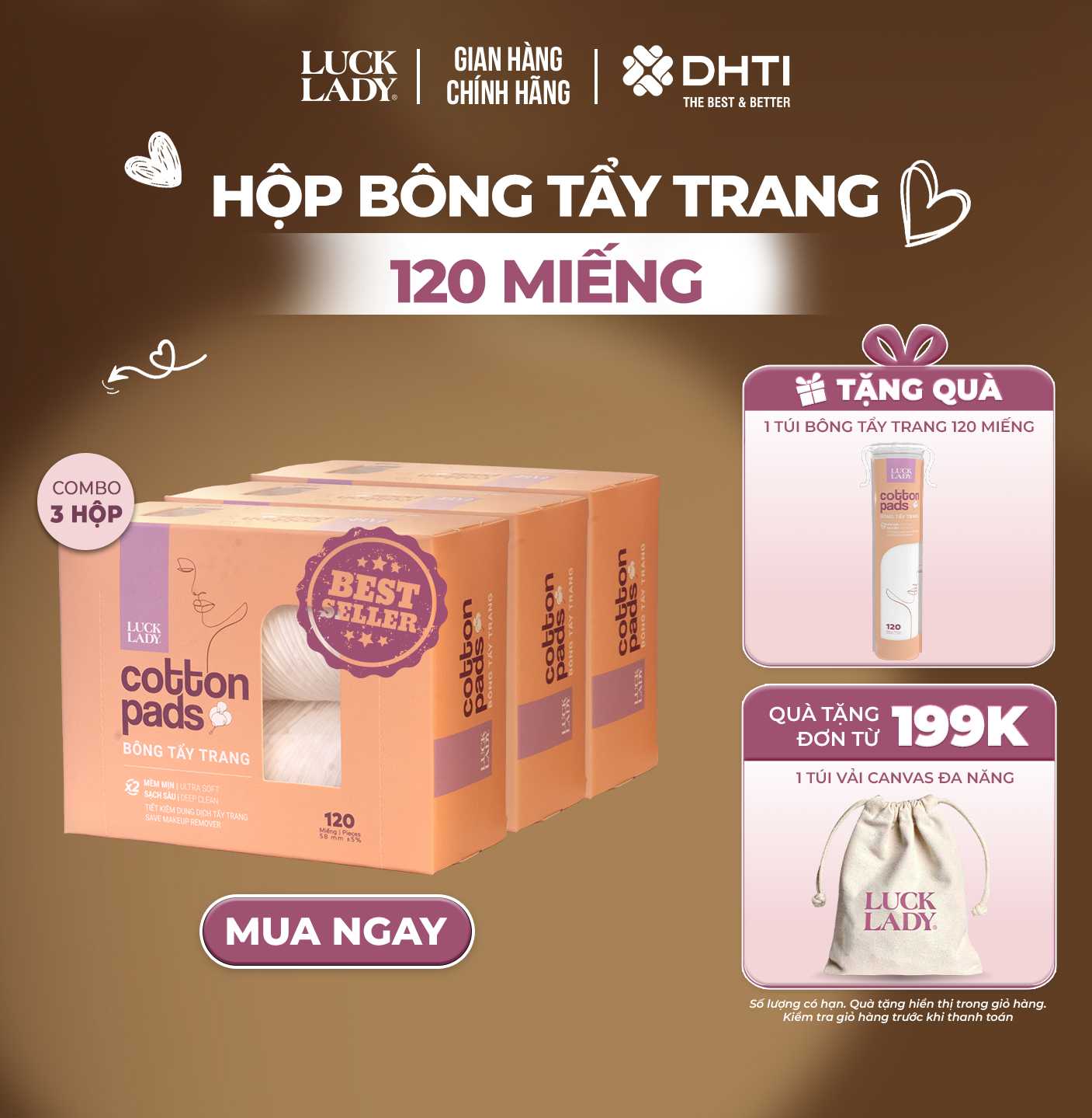 Bông tẩy trang Luck Lady dạng hộp 120 miếng