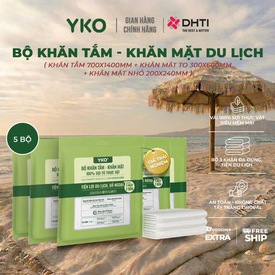 [COMBO 5 BỘ KHĂN TẮM KHĂN MẶT NÉN] Bộ Khăn tắm - khăn mặt du lịch Yko 700x1400mm, 300x600mm, 200x240mm