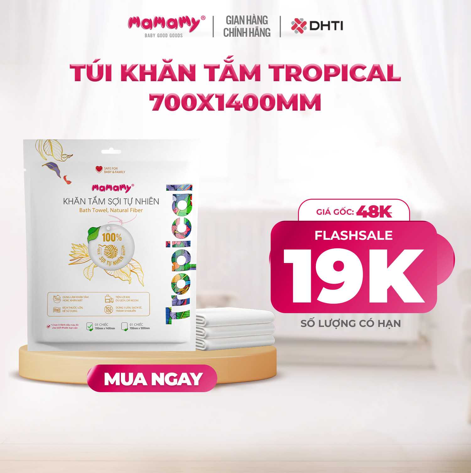 [GIÁ TRẢI NGHIỆM] 1 túi khăn tắm du lịch Mamamy Tropical 700x1400mm