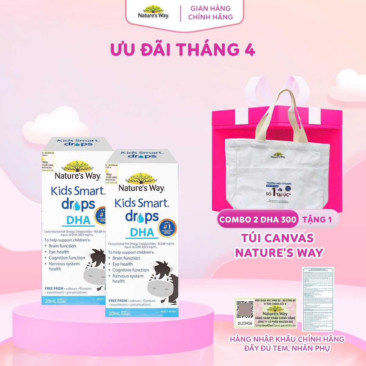 Combo 2 hộp DHA cho bé Kids Smart Drops DHA Nature's Way chai 20ml