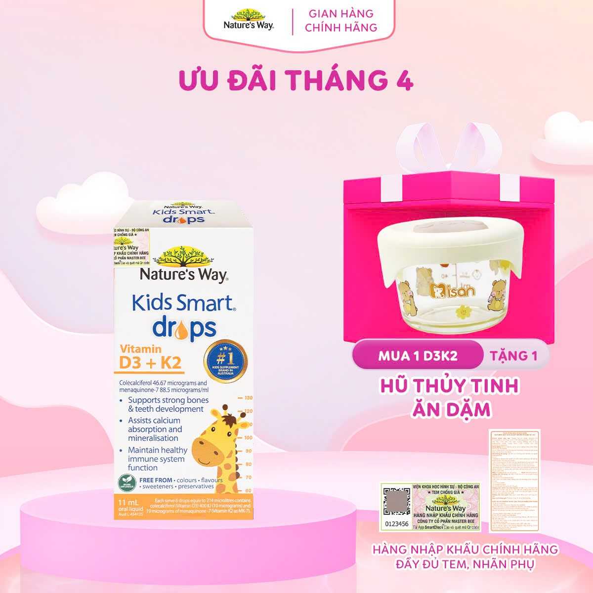 Vitamin D3k2 Organic Nature's Way - D3K2 cho trẻ sơ sinh - Nhập Khẩu từ Úc - Hộp 11ml