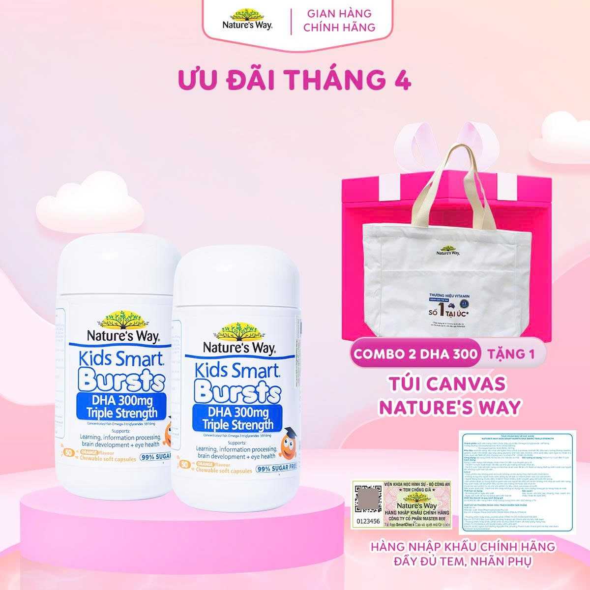 Combo 2 DHA 300mg - Nature's Way Kids Smart DHA 300mg Triple Strength - Hộp 50 viên