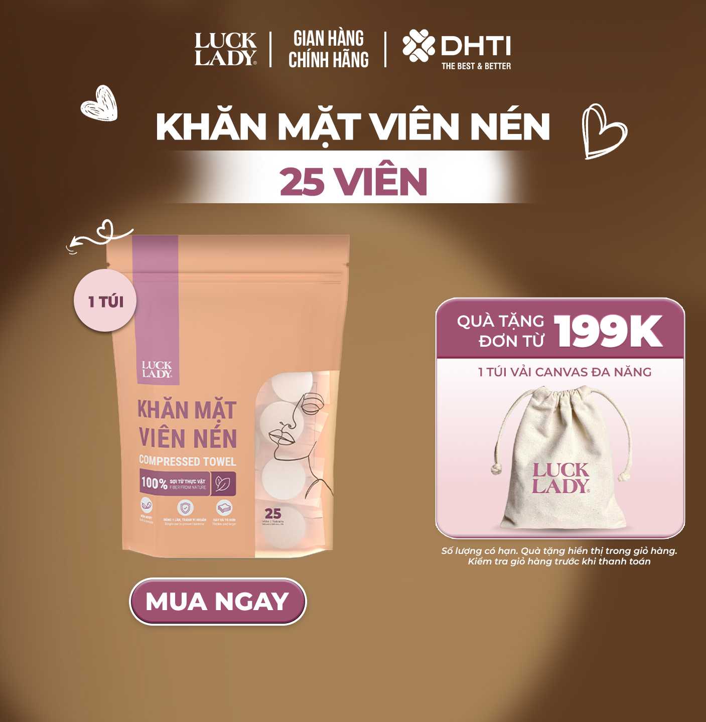 Khăn mặt viên nén Luck Lady (gói 25 viên)