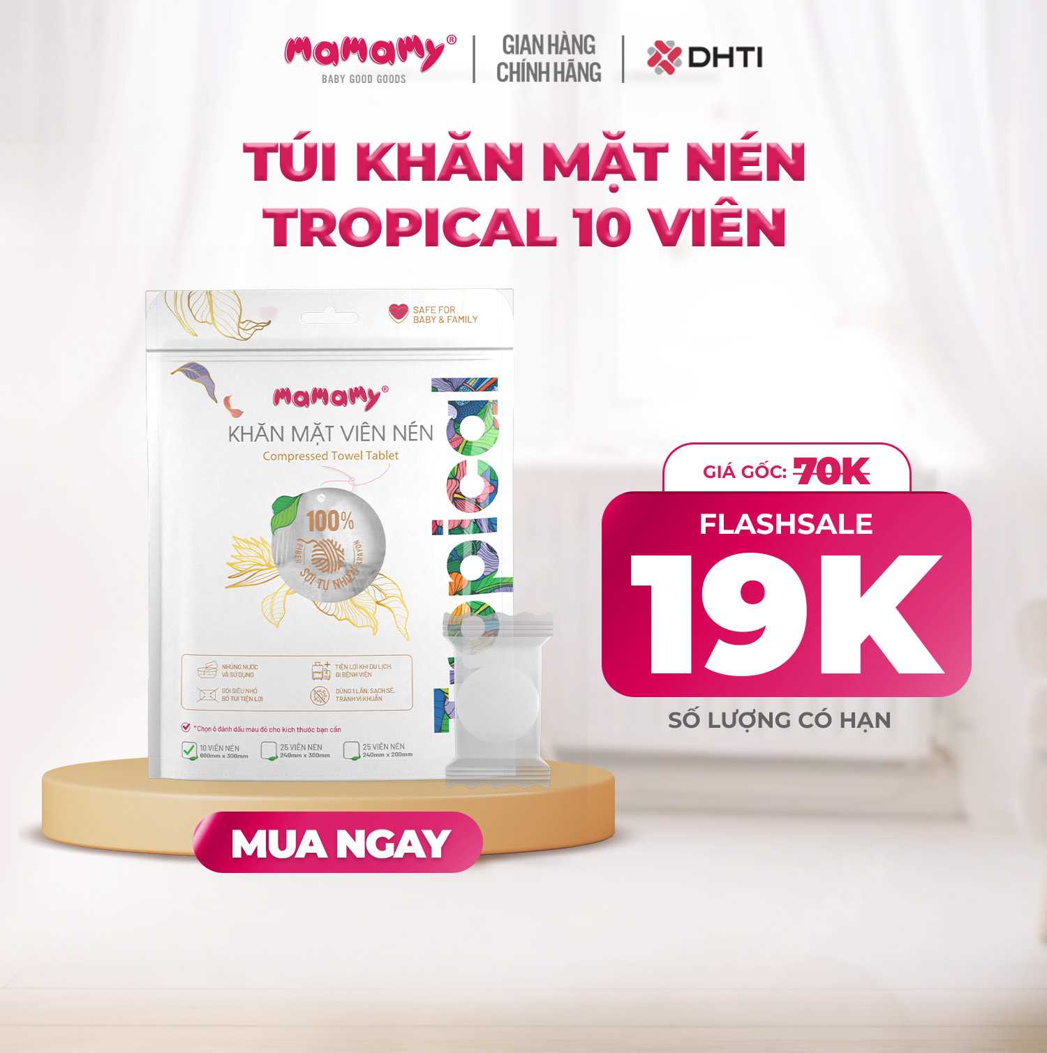 [GIÁ TRẢI NGHIỆM] 1 túi khăn mặt viên nén du lịch Mamamy Tropical 10 viên 300x600mm