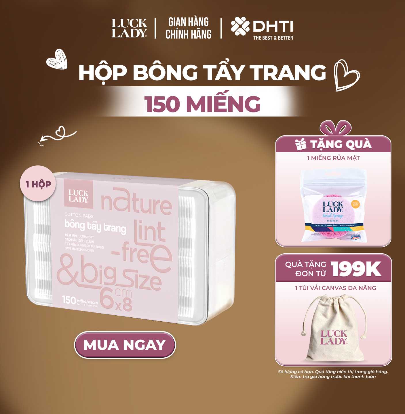 Bông tẩy trang Luck Lady dạng hộp nhựa 150 miếng