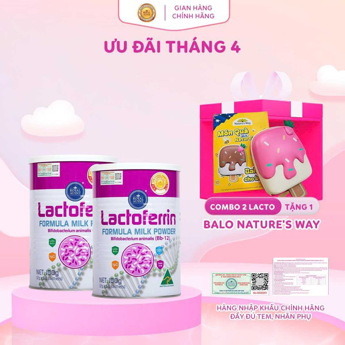 COMBO 2 Lactoferrin Formula Milk  BB-12 Hồng Royal Ausnz Lon 100g